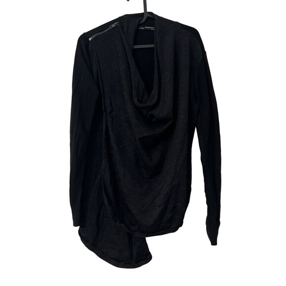 Allsaints Drina Charcoal Black Wool Asymmetric Draped Cardigan Sweater Size 4 - Picture 2 of 7